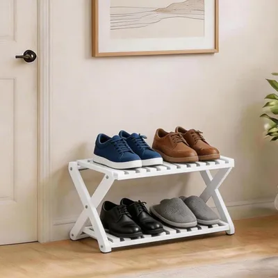 Produktbild von Schuhregal Bambus 2 Etagen faltbar 49x26x25 cm Weiß