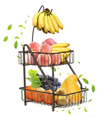 Immagine prodotto di Cestino per frutta a due livelli, con portabannane e struttura in metallo