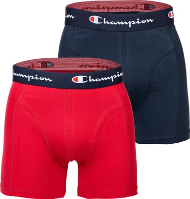 Produktbild von Champion Herren Boxershorts, 2er Pack - Baumwolle, Logobund, einfarbig Marine/Rot S