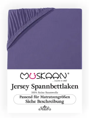 Produktbild von Müskaan Jersey Spannbettlaken 180x200 - 200x220 lila für Boxspringbett und Wasserbett Bettlaken 100% Baumwolle