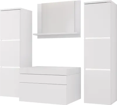 Image de Ensemble de meubles de salle de bains en blanc/blanc mat, ensemble de meubles de salle de bains, meubles d'ensemble de salle de bains