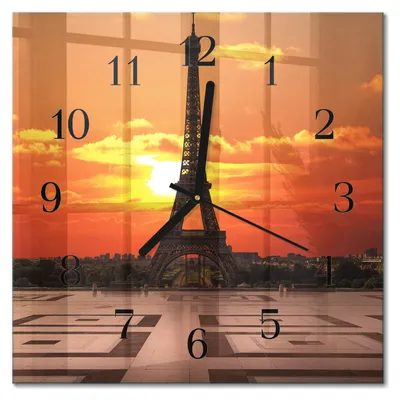 Immagine prodotto di Orologio da parete Tulup Glasuhr, orologio da cucina, vetro vero, 30x30 cm, design moderno e decorativo, silenzioso, con lancette nere - motivo: Torre Eiffel