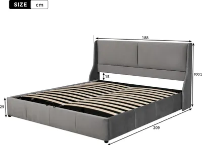 Image de OKWISH Lit coffre 180x200 - Lit double capitonné avec tête de lit oreille - Velours - Sans Matelas - Gris