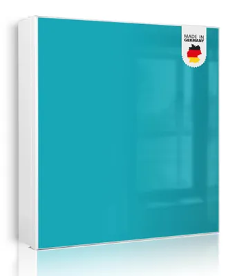 Produktbild von banjado Schlüsselkasten aus Metall, 30x30cm groß mit 32 Haken, als Magnettafel nutzbar, Korpus weiß, Anschlag rechts, Türkis [SKGW1-0018]