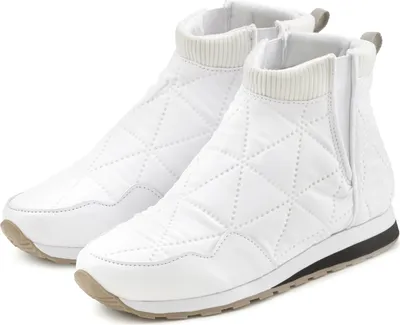 A pair of white winter boots on a white background.
