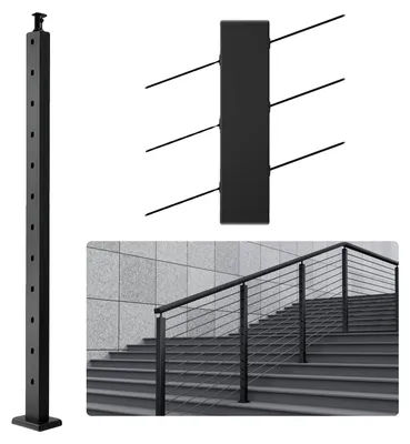 Productafbeelding van VEVOR kabelgeleiderpalen, 106,68 x 2,54 x 5,08 cm, met 30° schuine opening, trapleuningpalen, 12 voorgeboorde gaten, SUS304 roestvrijstalen palen met horizontale en gebogen bevestigingspunten, set van 1