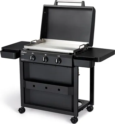 Zdjęcie produktu dla Grill Amaro plancha, 3 palniki ze stali nierdzewnej w kształcie litery P, solidna plancha ze stali nierdzewnej z uchwytami, zdejmowana pokrywa