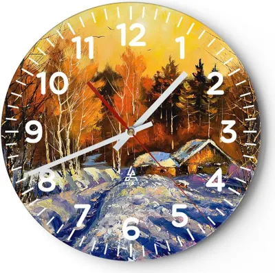 Produktbild von Wanduhr - Rund - Glasuhr - Winter Wald Wiese - 40x40cm - Schleichendes Uhrwerk - Lautlos - zum Aufhängen bereit - Dekoration Modern - Wanddekoration aus Glas - C4AR40x40-3535