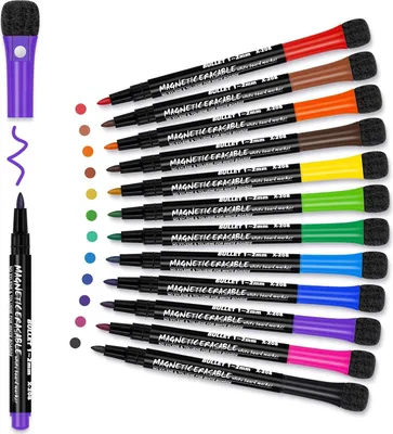 Produktbild von Whiteboard-Stifte – 12 Stück – verschillende Farben – magnetisch und weiß – für Kinder und Erwachsene