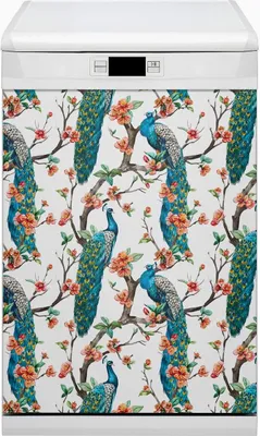 Produktbild von Küche Dekorative Magnete  Magnet Folie für Geschirrspüler 45x80 cm   - Pfauen und Blumen