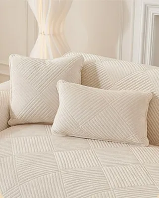 Zdjęcie produktu dla 2 sztuki poduszek na sofę (bez wypełnienia), antypoślizgowe, pogrubione poduszki na sofę, gruba sofa, poduszki antypoślizgowe na sofę, ochrona mebli, wymiary: 45 x 45 cm, kremowo-białe.