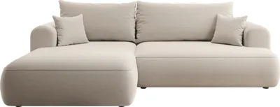 Produktbild von Selsey Ecksofa Ovo mit Schlaffunktion, Ottomane links, Easy-Clean-Veloursbezug in Hellbeige