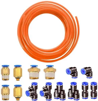 Immagine prodotto di Tubo flessibile in poliuretano (PU) per applicazioni pneumatiche - Tubo flessibile ad alta pressione - 10 metri - Arancione - Con raccordi - Ideale per compressori - Flessibile
