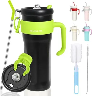 Produktbild von Famanu Thermobecher mit Deckel und Strohhalm - 1250 ml, schwarz