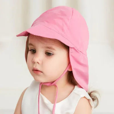 Produktbild von Baby-Sonnenhut mit Klappe, breiter Krempe, schnell trocknende Baumwolle, verstellbar, für den Sommer, zum Schwimmen, Rosa, für Kleinkinder von 44 bis 48 cm