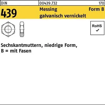 Produktbild von Reyher  Sechskantmuttern DIN 439 Messing BM 6 vern. (100 Stück)