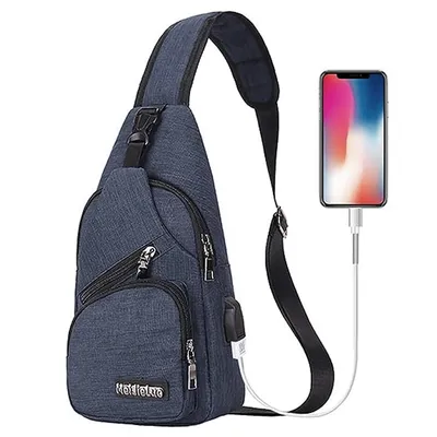 Produktbild von Canvas Sling Bag Rucksack Damen und Herren – Schulterrucksack Umhängetasche Crossbag Verstellbarem Schultergurt Perfekt für Outdoorsport(Blau)