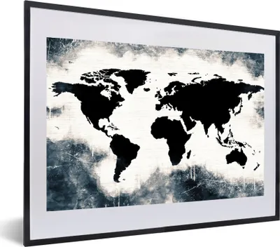 Produktbild von MuchoWow® MuchoWow® Gerahmtes Poster Weltkarte - Holz - Schwarz 60x40 cm - Poster mit zchwarzem Bilderrahmen - Schlafzimmer - Plakat in Rahmen - Drucken