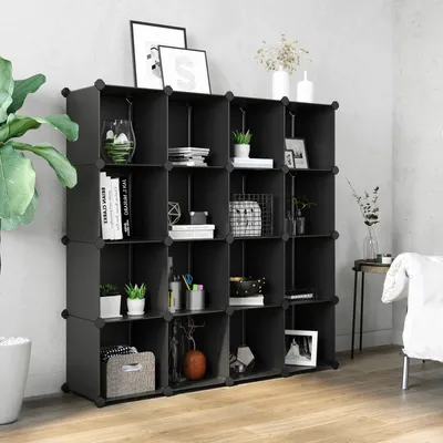 Zdjęcie produktu dla SONGMICS Regał z 16 przegródkami | 125 x 125 x 31 cm Szafka do przechowywania Szafka do przechowywania czarny LPC44BK