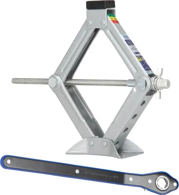Obrázok produktu pre Zdvihák alca® s račňou – nosnosť 1,5 t, otočný sedlo o 360°, 100–350 mm, vrátane 17 mm nástrčnej hlavice, certifikáty a GS, ideálny pre SUV a dodávky