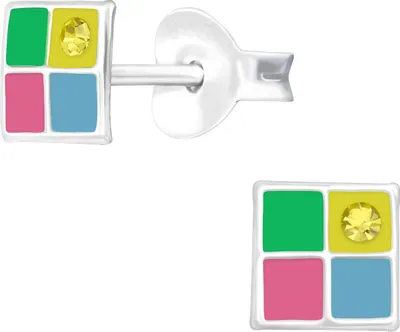 Produktbild von Ohrstecker 925 Sterling Silber buntes Quadrat mit Kristall