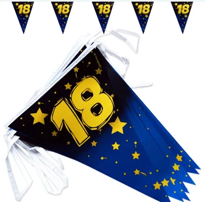 Produktbild von Goodymax® 18. Geburtstag Wimpelkette "Stars/Gold Metallic" 6,8 m lang