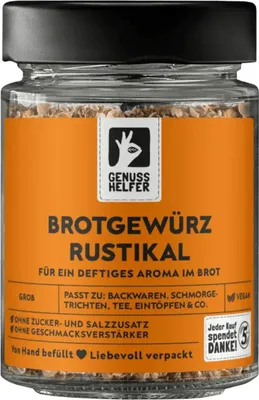 Produktbild von Brotgewürz rustikal, grob geschrotet, für authentisches Bauernbrot selbstgemacht, lecker zum Backen, 55g im Glas