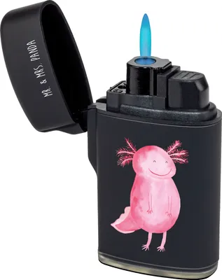 Produktbild von Mr. & Mrs. Panda Feuerzeug Axolotl Glücklich - Schwarz - Geschenk, Schwanzlurch, Lurch, gut Gelaunt, Zünder, Feuerzeuge, sturmfeuerzeug, Lebensfroh, Lurche