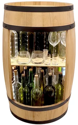 Image de Bar en fûts de bois avec étagère et éclairage LED, meubles à vin rustiques, armoire à spiritueux