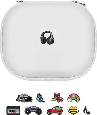 Image de Étui blanc pour écouteurs avec breloque, coque rigide, rangement pour câble