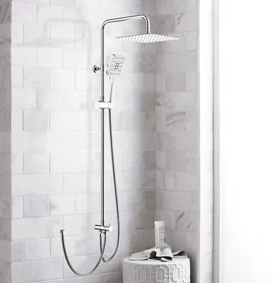 Produktbild von Regendusche - Duschset - Duschkopf - Duscharmatur - Dusche - Eckige Kopfbrause, 25,4 x 25,4 cm