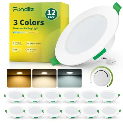 12er-Set LED-Einbauspots, dimmbar, 6 W, 700 lm, 3 Farbtemperaturen, IP44