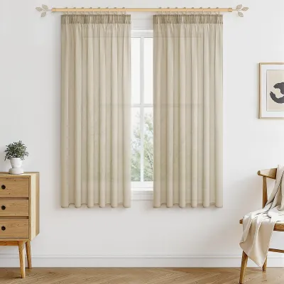 Obrázok produktu pre Omgoods – Béžové, priehľadné závesy s volánmi – sada 2 kusov, 180 x 140 cm