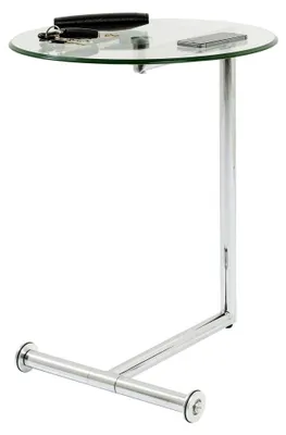 Produktbild von Beistelltisch Easy Living, Chrom, Rund, 46 cm Durchmesser, rollbar, Laptoptisch, Nachttisch, Wohnzimmertisch, Glasplatte, Stahlgestell, 63 x 46 x 46 cm (H/B/T)