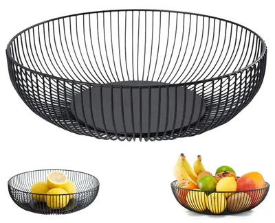 Image de SolidKeus - Panier à fruits décoratif en métal noir, 28 x 8 cm