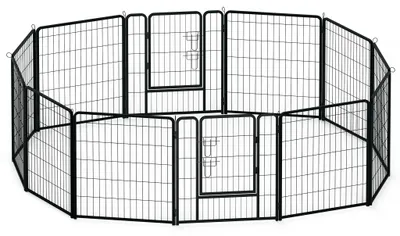 Productafbeelding van QEENTOE Puppyren, 12-delig, inklapbaar metalen ren, 80x80 cm, dierenren met deur en vergrendeling voor honden, katten en kleine dieren