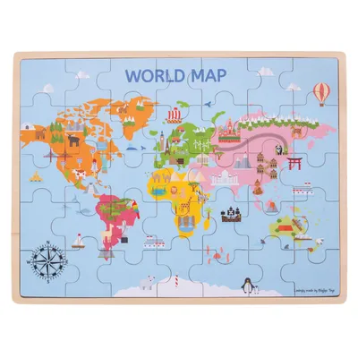 Image de Bigjigs Puzzle en bois avec carte du monde, 35dlg.