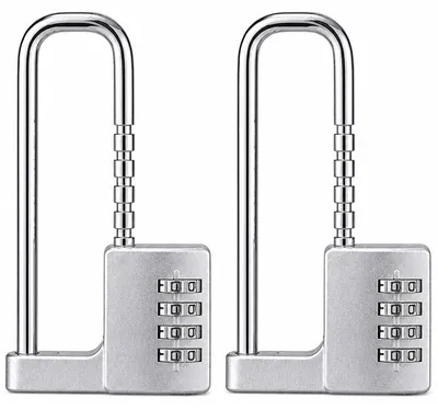 Produktbild von 4-stelliges Zahlenschloss 2er Set, verstellbares Vorhängeschloss mit langem U-Bügel, ohne Schlüssel, für Spind, Schließfach, Fitnessstudio