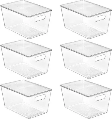 Produktbild von Famanu Aufbewahrungsboxen mit Deckel - Set von 6 stapelbaren Kunststoffboxen für die Küchenorganisation