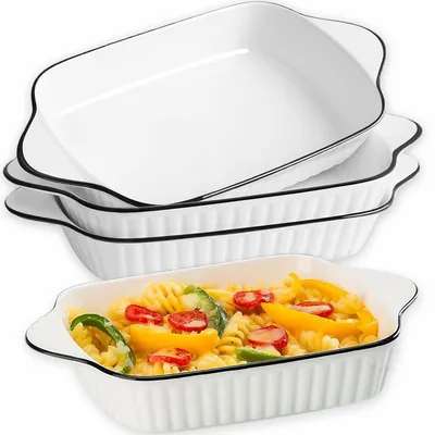 Immagine prodotto di Set di 4 contenitori in Vetroceramica per sformati, capacità 1 litro, piccoli, rettangolari, con manico, adatti per friggitrici ad aria, forni e microonde