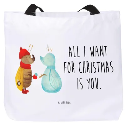Produktbild von Mr. & Mrs. Panda Tote Bag Nachtfalter Schneemann - Weiß - Geschenk, Weihnachten, Weihnachtsgruß, Tasche, Laptoptasche, Reisetasche, Winter, Schultasche, Winterzeit