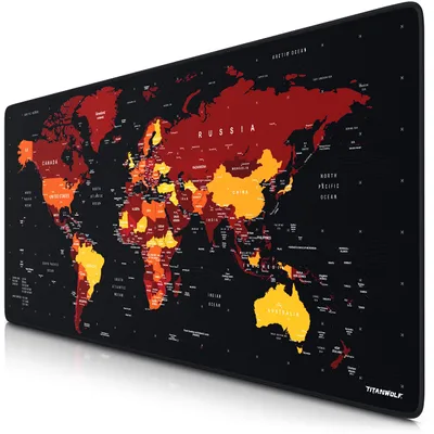 Produktbild von TITANWOLF – XXL Gaming Mauspad 900x400 mm - Tischunterlage Mousepad groß - Präzision und Geschwindigkeit - Gummiunterseite - rutschfest strapazierfähig wasserabweisend – Weltkarte schwarz rot