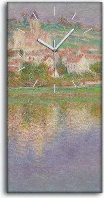 Produktbild von Wanduhr Bürouhr Leinwand Bild Geräuschlos 30x60 Vetheuil bei Sonnenuntergang - weiße Hände
