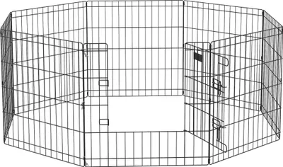 Produktbild von PawHut Hundelaufstall, 8 faltbare Paneele, Haustierkäfig aus Metall mit Tür und Doppelschloss für Garten, Außenterrasse, Schwarz
