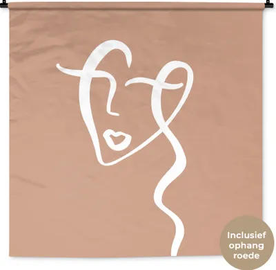 Produktbild von MuchoWow® Wandteppich Wandbehang Gesicht - Frau - Braun - Weiß 150x150 cm Tapisserie Dekoration Wandtuch - Wohnaccessoires - Modernes