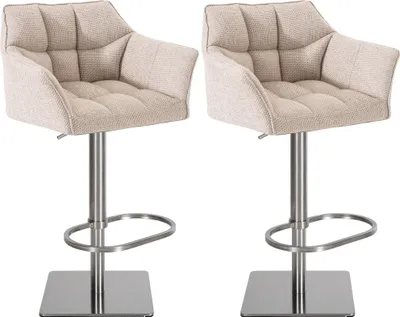 Produktbild von CLP 2er Set Barhocker Damaso Stoffbezug drehbar und höhenverstellbar bis 240 kg elfenbein Gestell Farbe edelstahl