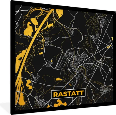 Produktbild von MuchoWow® Gerahmtes Poster Gold - Deutschland - Karte - Rastatt 40x40 cm - Poster mit Schwarzem Bilderrahmen Wandposter Rahmen Foto Bilder - Mit Rahmen - Wanddekoration Schlafzimmer