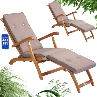 Produktbild von CASARIA® 2er Sonnenliege Klappbar Holz Auflage Creme Meliert Wetterfest 160kg Belastbar Akazie Rückenlehne Verstellbar FSC®-zertifiziert Balkon Garten Liege 169x54cm