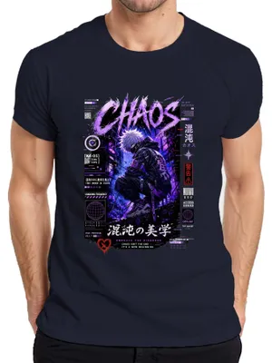 Obrázok produktu pre CHAOS – Tričko s potlačou, štýl techwear, anime, Japonsko, Y2K, cyberpunk, pánske, tmavomodrá, veľkosť S