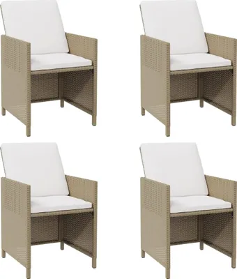 Obrázok produktu pre vidaXL Záhradné jedálenské stoličky s vankúšmi 4 ks. Béžový polyratan